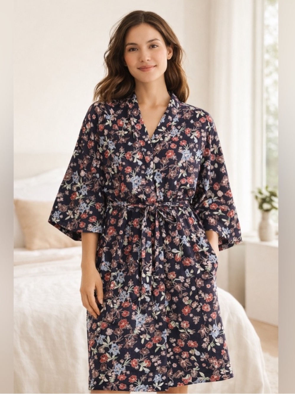 Garnet Hill Asian Wrap Organic-Cotton Kimono Robe size XS 43764